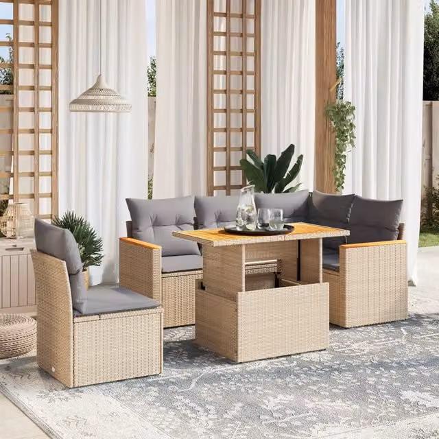 Set Divano da Giardino 6 pz con Cuscini Beige in Polyrattan 3273082