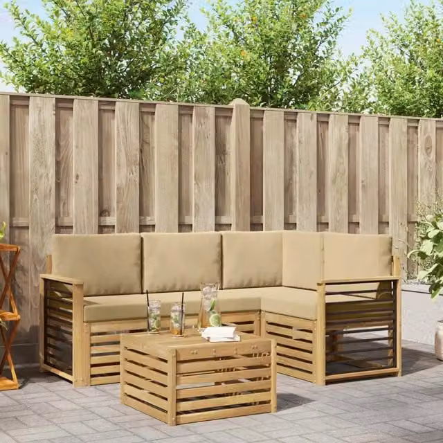 Set di divani da esterno 5 pz Bianco e Beige Poliestere 3391808