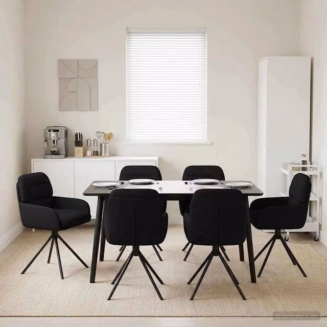 Set di 6 sedie da pranzo girevoli vidaXL in similpelle nero, design moderno per cucina e sala da pranzo, L: 59 cm, P: 59,5 cm, H: 90 cm – 1