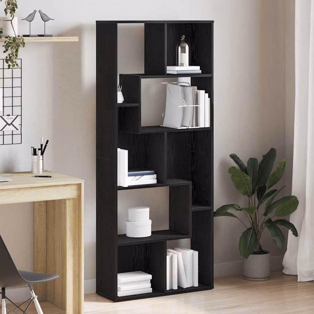 Libreria vidaXL in Legno Multistrato e MDF, Colore Nero Opaco, L 67 cm x P 24 cm x H 161 cm