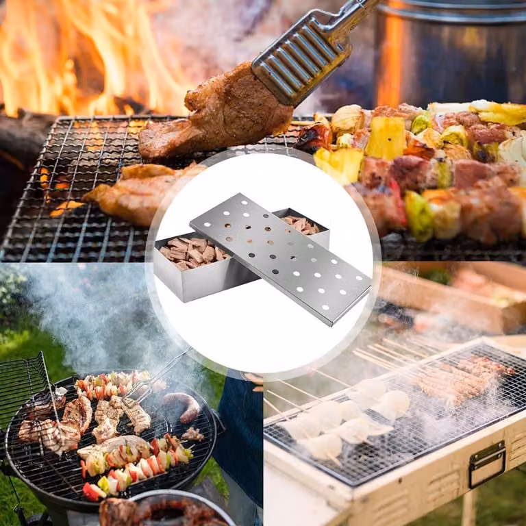 Contenitore in acciaio inossidabile per barbecue a gas e a carbone (argento)