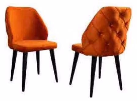 Gepolsterter Holzstuhl orange Chesterfield auf schwarzen Beinen das Esszimmer