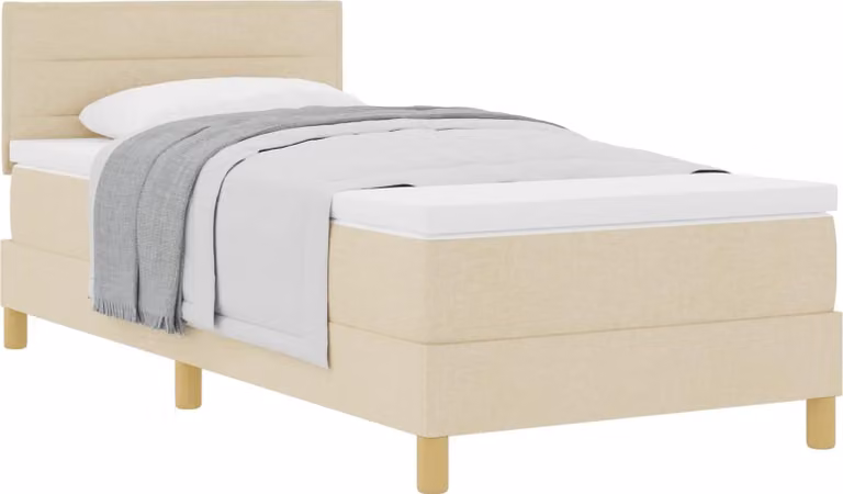 Letto boxspring con cuscini e testiera VidaXL, color crema, 90 x 190 cm, tessuto