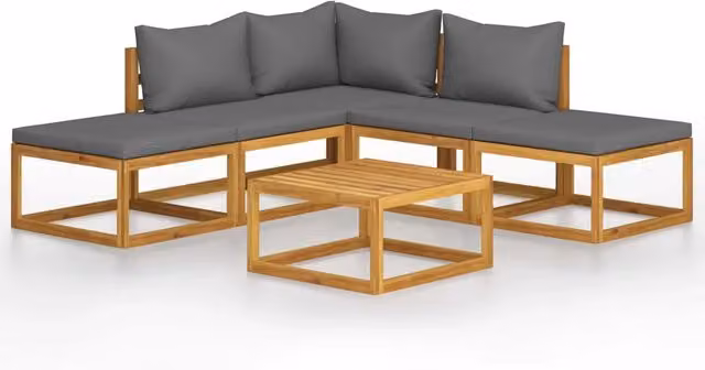 Set di mobili da giardino moderno in legno di acacia con 6 pezzi e cuscini imbottiti grigi e marroni