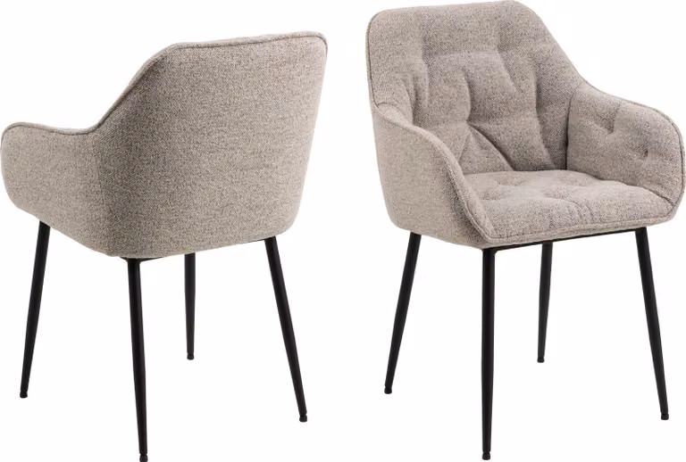 Sedia da pranzo Brooke con braccioli beige.