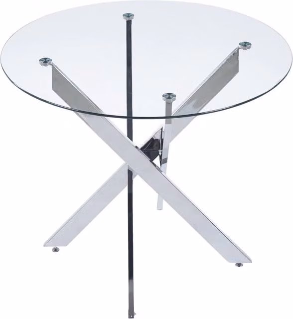 Tavolo da pranzo rotondo 80x80x75 cm in vetro e metallo argentato, stile moderno