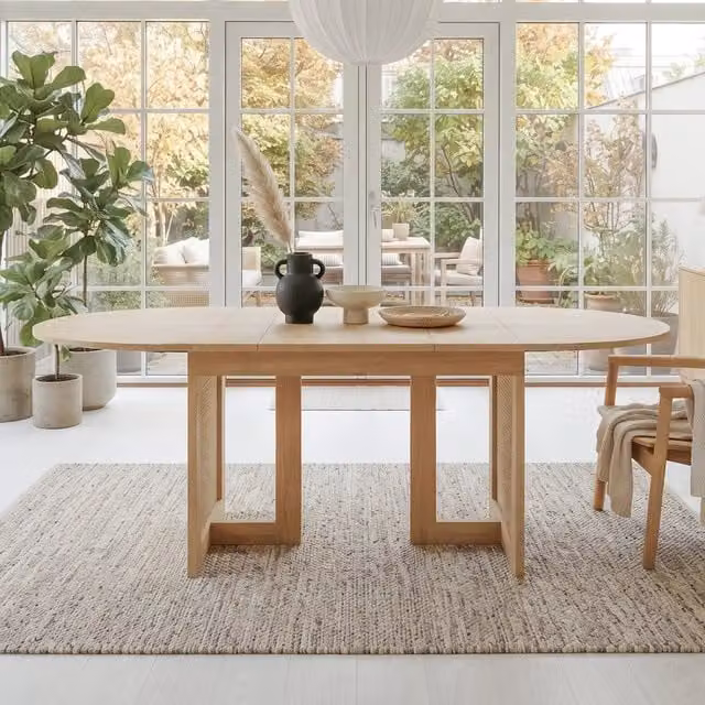 Tavolo da pranzo allungabile WISHDOR in stile scandinavo, forma ovale con angoli arrotondati, colore marrone, in MDF opaco, L/P/H: 120/160 x 80 x 75 cm