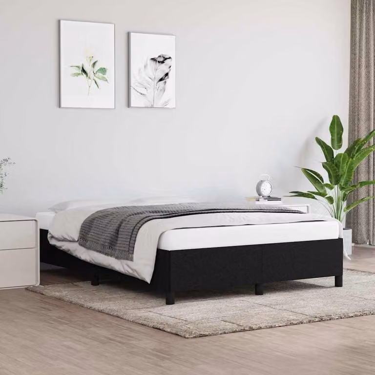 vidaXL Giroletto imbottito in tessuto nero con doghe in legno L/P/H: 200 x 140 x 143 cm