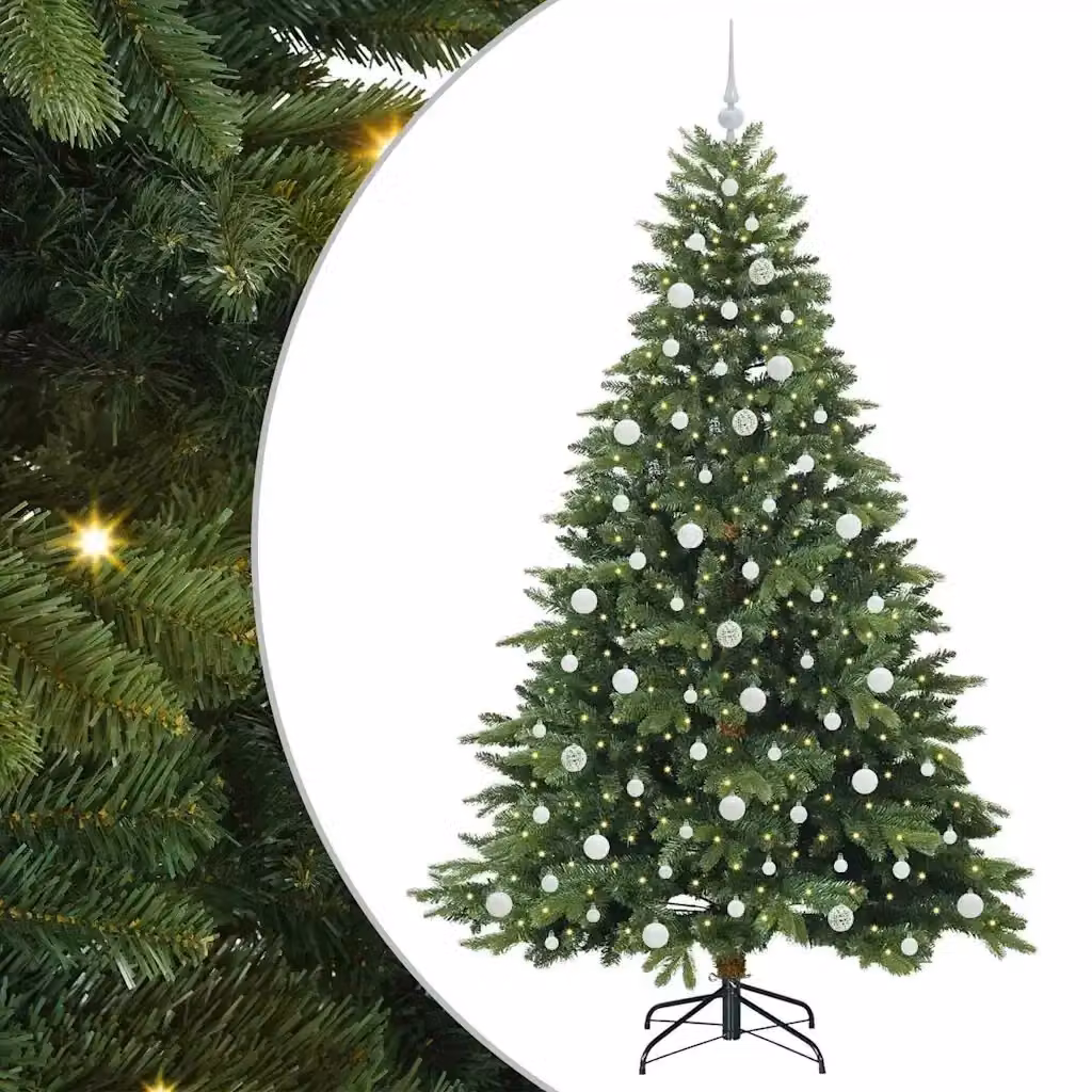 Albero di Natale artificiale moderno vidaXL verde con 300 LED luce bianca calda in PE e PVC, Altezza: 210 cm – 2