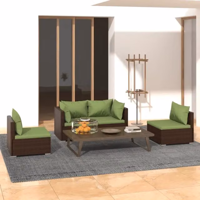 Set Divani da Giardino 4 pz con Cuscini in Polyrattan Marrone 3102172