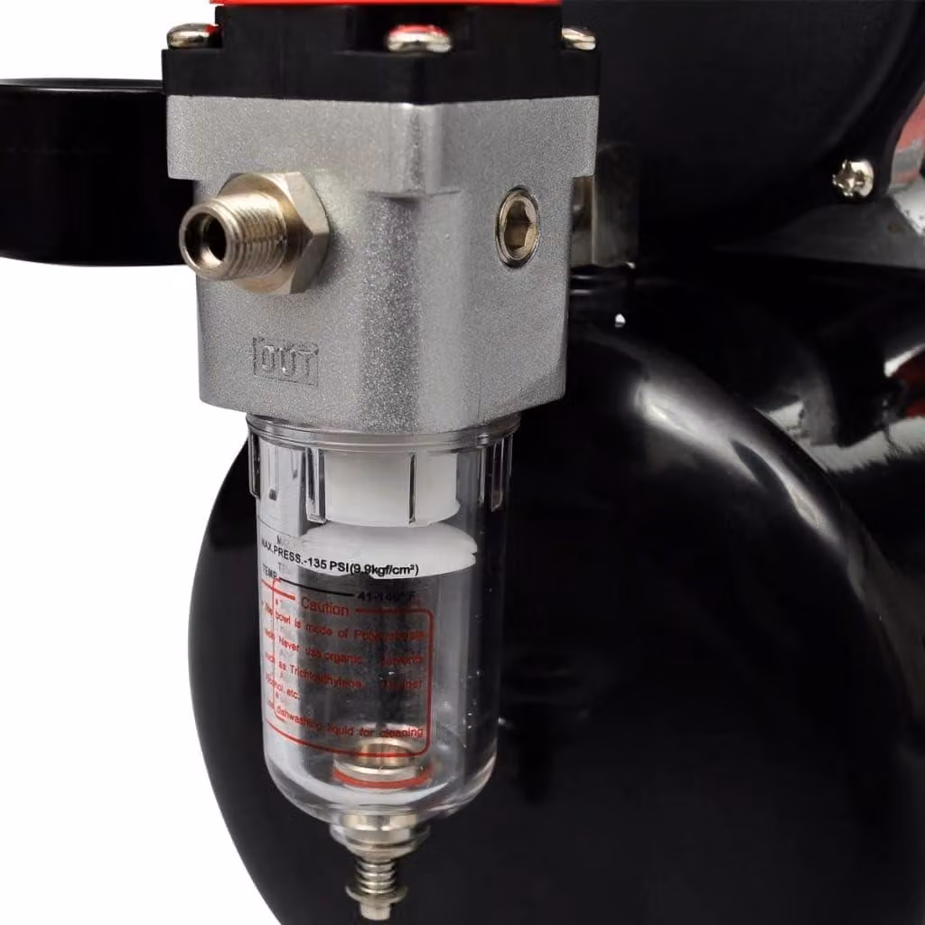 Kit per aerografo completo di compressore e due pistole a spruzzo – Basso livello di rumorosità, 47 dB, e serbatoio d'aria da 3 litri