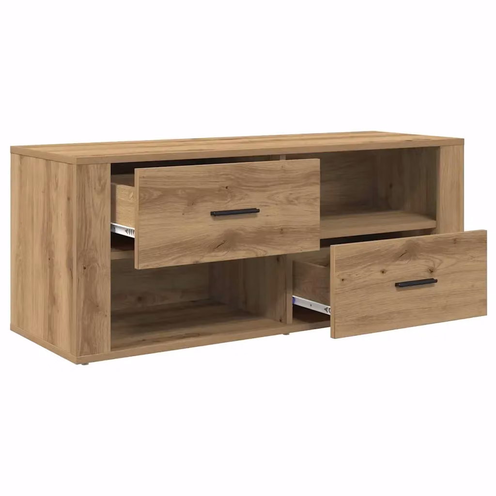 Mobile porta TV rustico HELLOSHOP26 in legno rovere color marrone con vano contenitore L 100 cm x P 35 cm x H 40 cm – 2