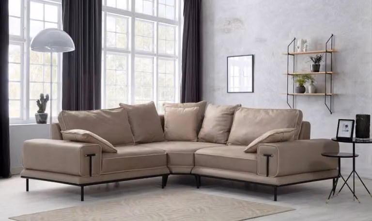 Modernes L-Form Beiges Ecksofa Stilvolle Wohnzimmer Designer Couch
