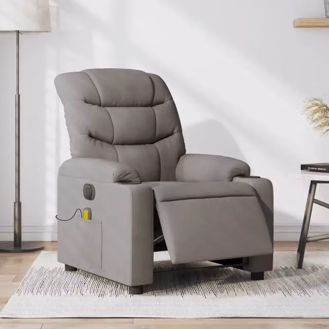 Poltrona Reclinabile Elettrica Relax vidaXL in Tessuto Beige e Grigio con Braccioli