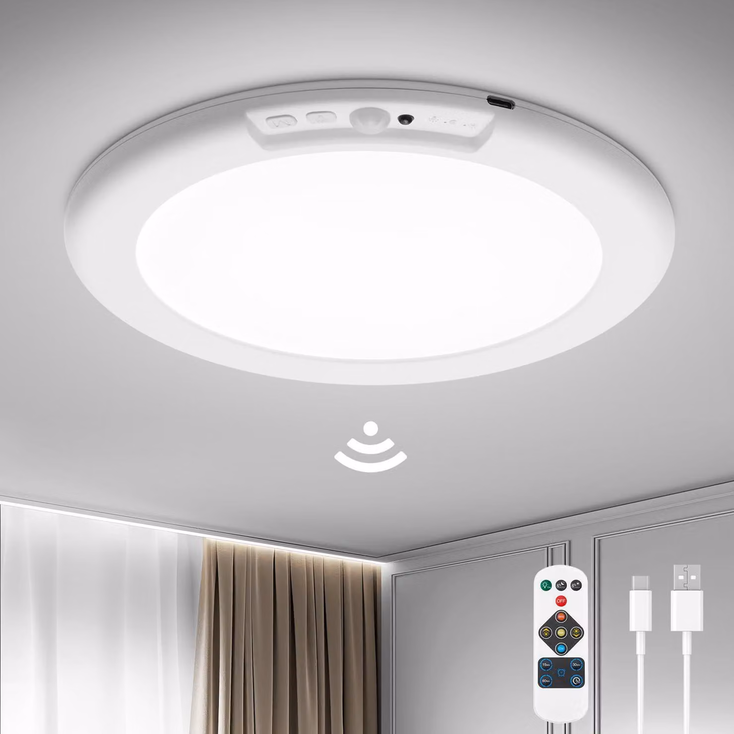 Lampada a soffitto LED ricaricabile con sensore di movimento, capacità 6000 mAh