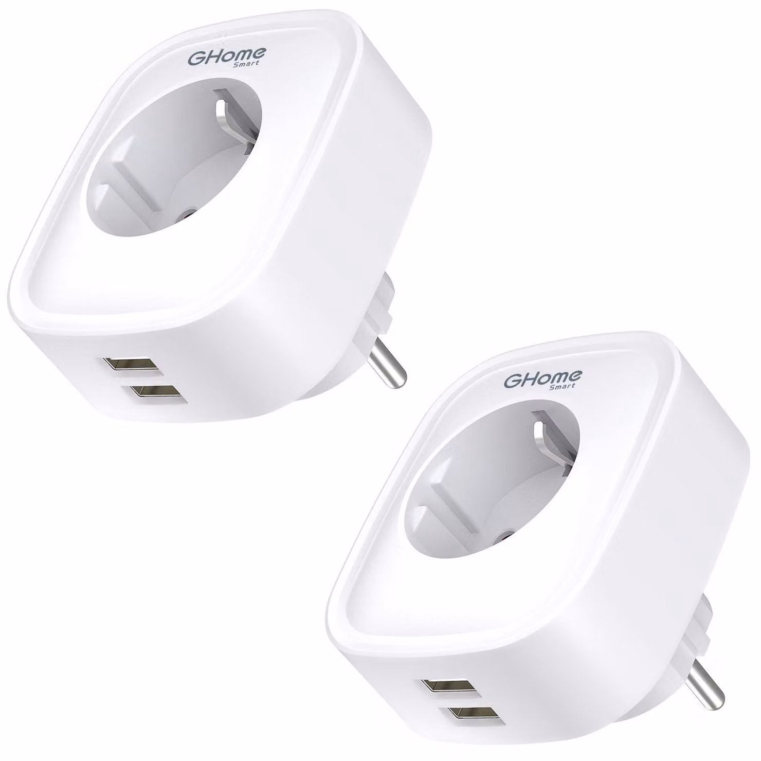 Prese intelligenti Wi-Fi GHome con 2 porte USB, misurazione del consumo energetico, 16A, confezione da 2 – Prese intelligenti