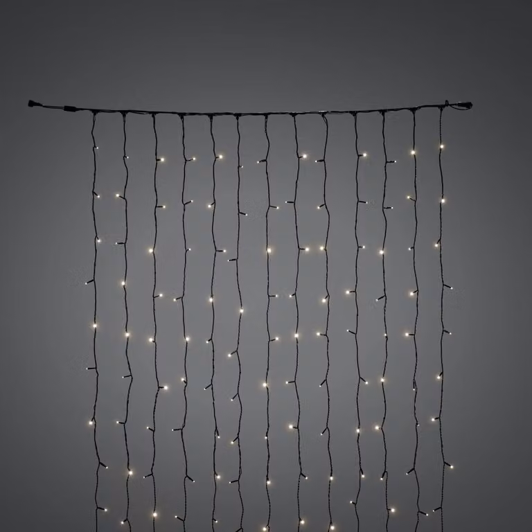 Tenda luminosa a LED, 208 diodi bianco caldo, grado di protezione IP44, colore nero, dimensioni 200x100 cm