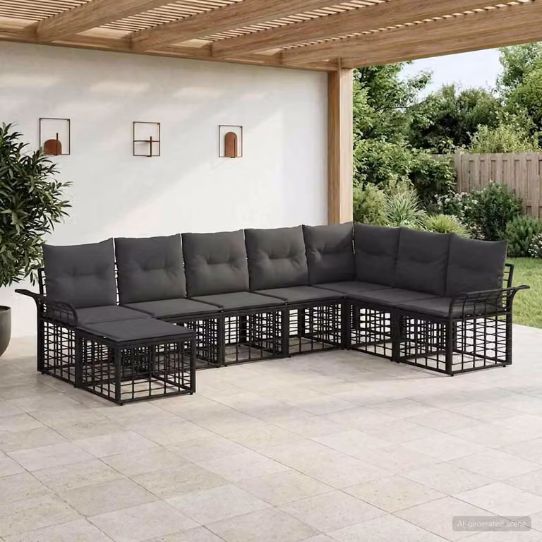 Maison Exclusive - Set da esterno per divano, 8 pezzi, colore nero e grigio scuro, realizzato in poliestere
