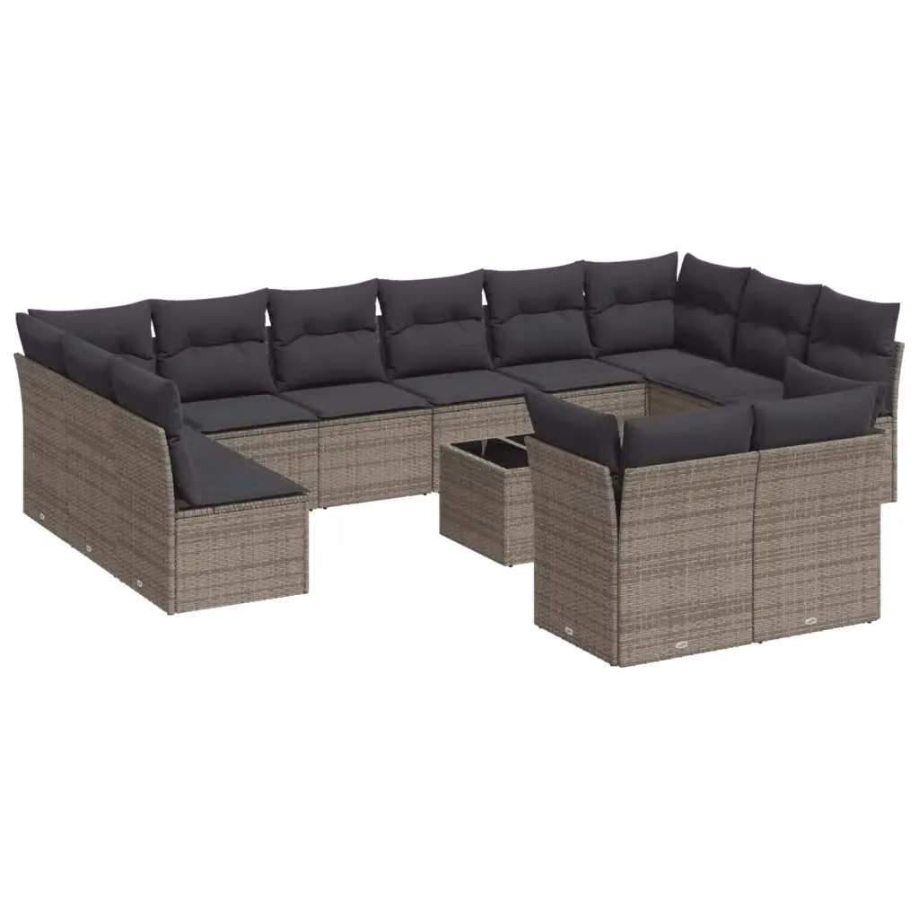 Set di divani da giardino vidaXL in polyrattan grigio con cuscini e tavolino da esterno a forma di U – 2