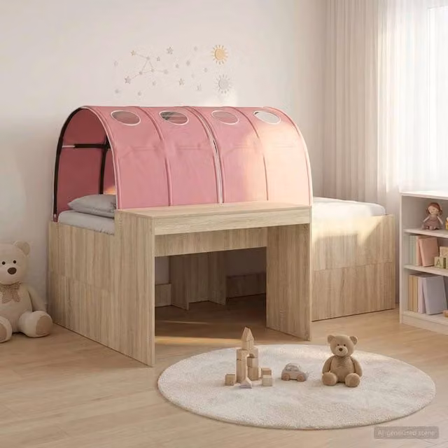 Letto con Tunnel 3 pz Rovere Artigianale e Rosa 3423698