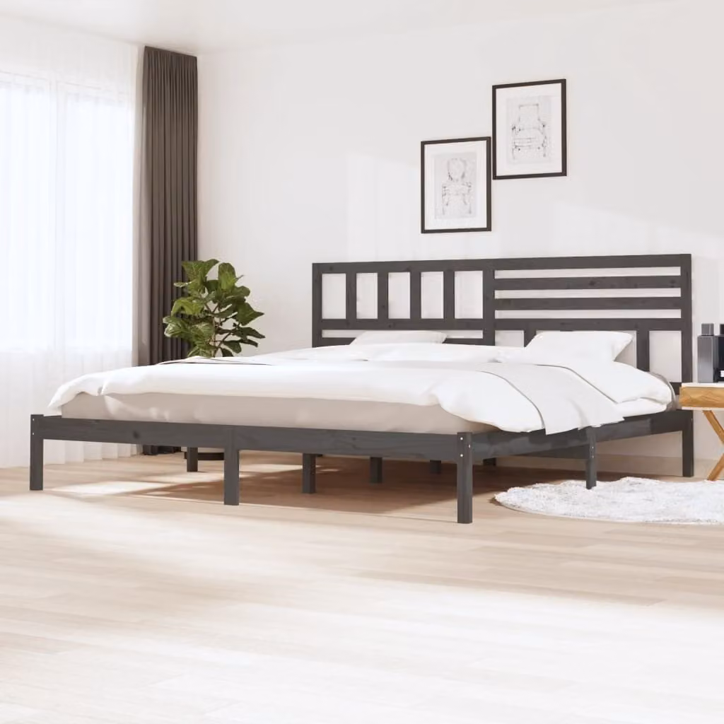 The Living Store Letto in legno massiccio di pino grigio 200x200 cm