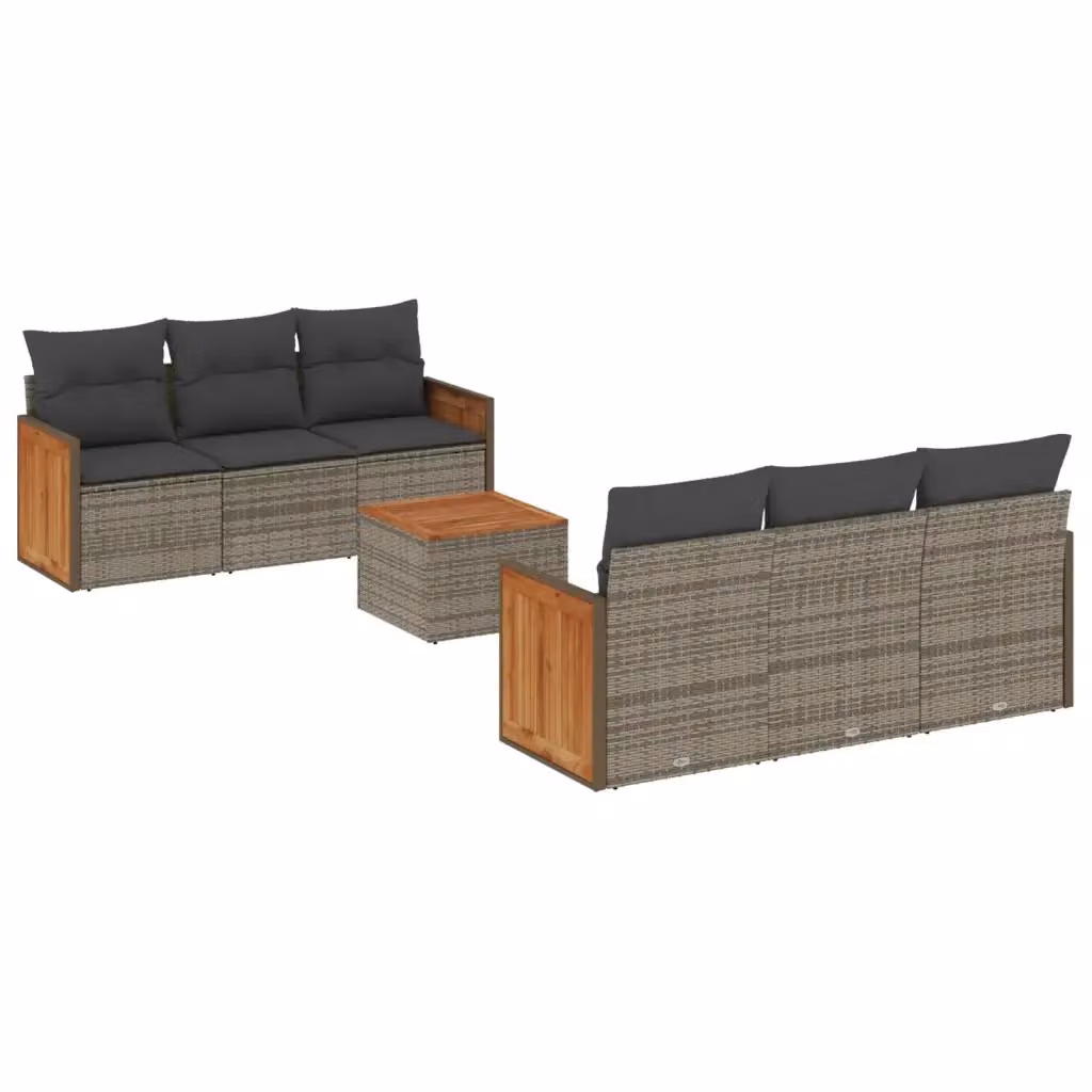 Set di divani da giardino vidaXL in polyrattan grigio con cuscini, tavolino e poltrone per esterno – 2