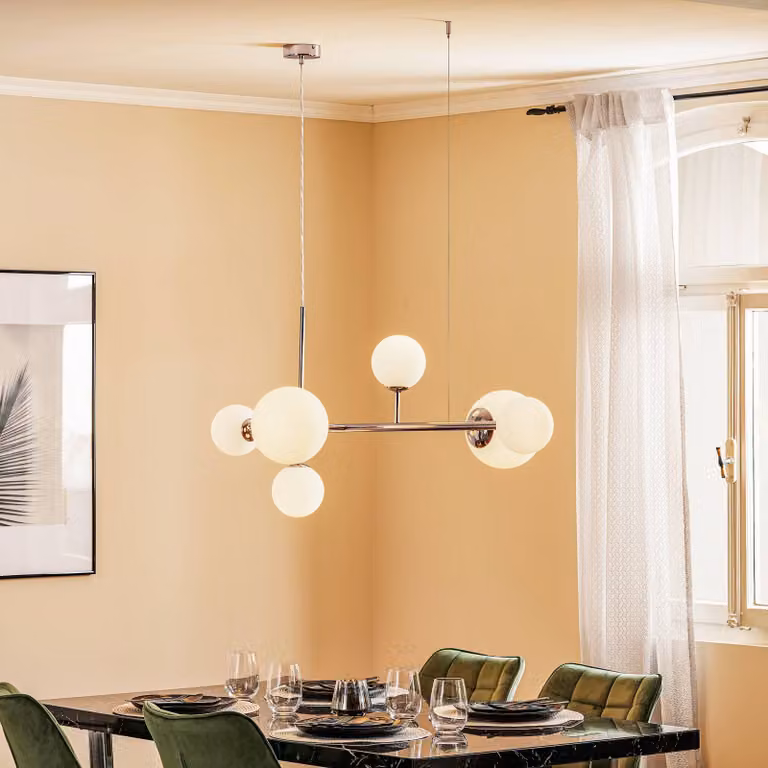 Lampada a sospensione Dione ALDEX, dimmerabile, Cromo / Argento, Soggiorno / Sala da pranzo, Vetro, Moderno, Lampada a sospensione