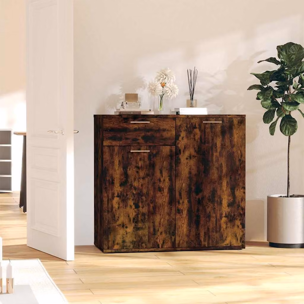 Credenza vidaXL in legno multistrato color rovere fumo con design minimalista L: 80 cm, P: 36 cm, H: 75 cm