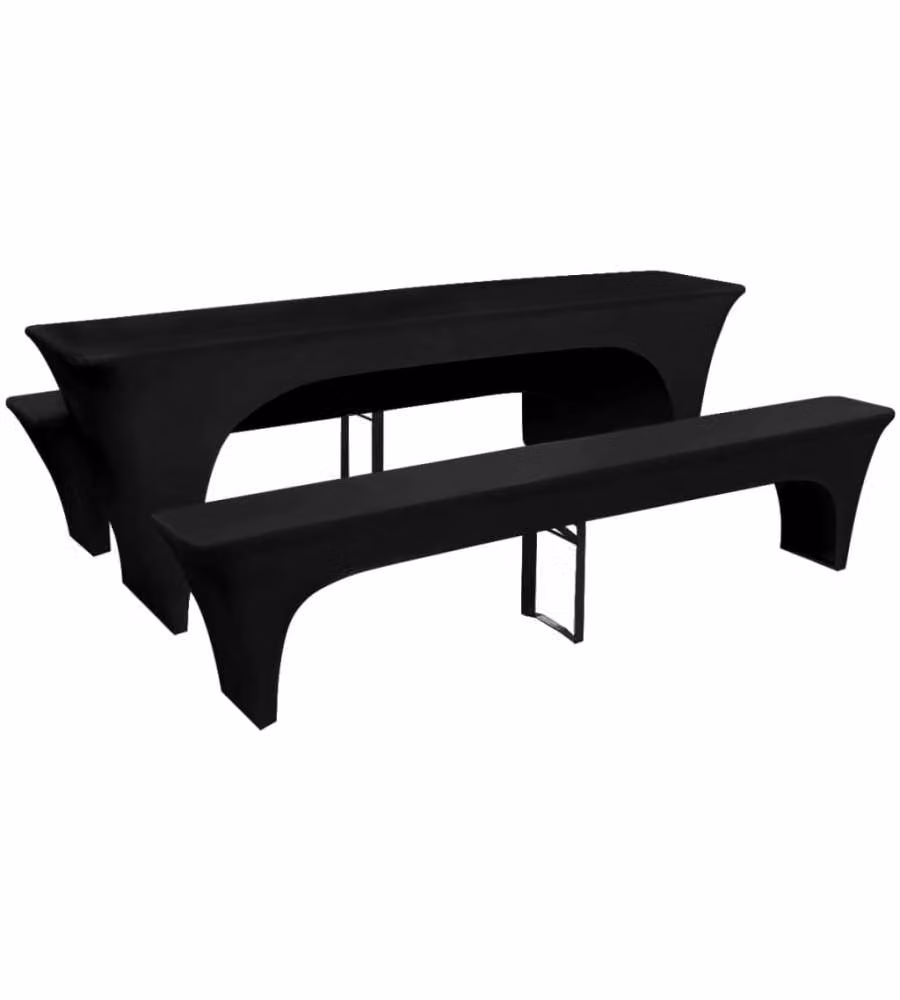 3 Fodere Elasticizzate Tavolo da Birra e panchine Nere 220x50x80 cm