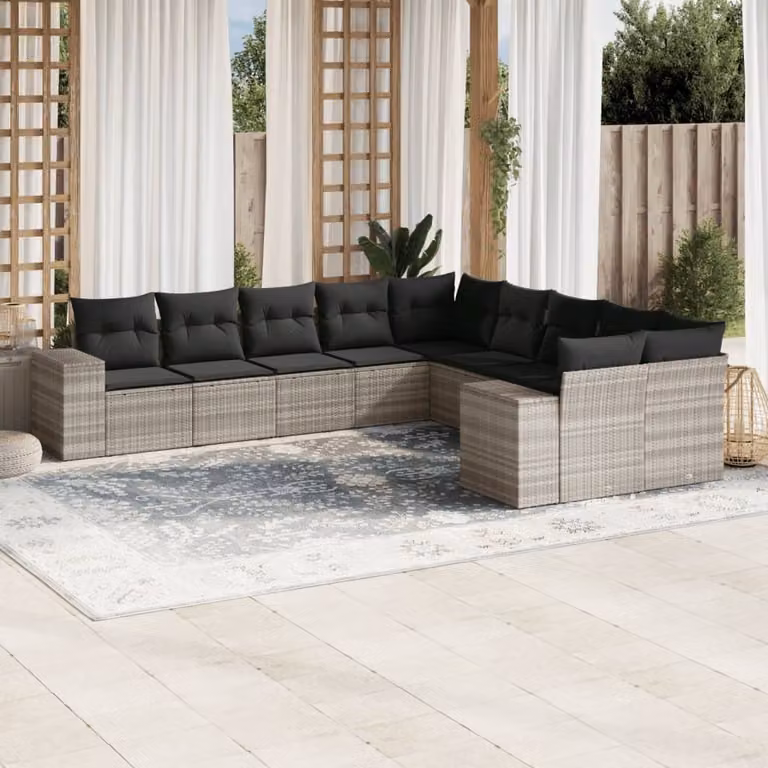 Maison Exclusive - Set Divano Giardino 10 pz con Cuscini Grigio Chiaro Polyrattan