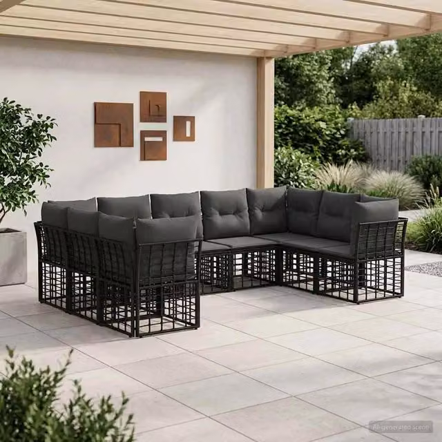 Set di divani da esterno Nero e Grigio scuro Poliestere 3437549