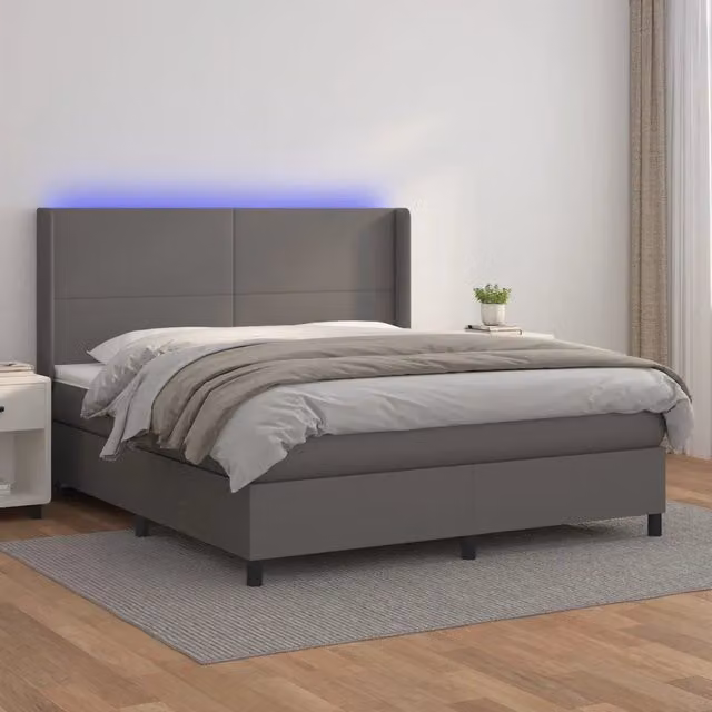 Letto con giroletto a molle, materasso ibrido e illuminazione LED vidaXL, Grigio, L/P: 160 x 200 cm