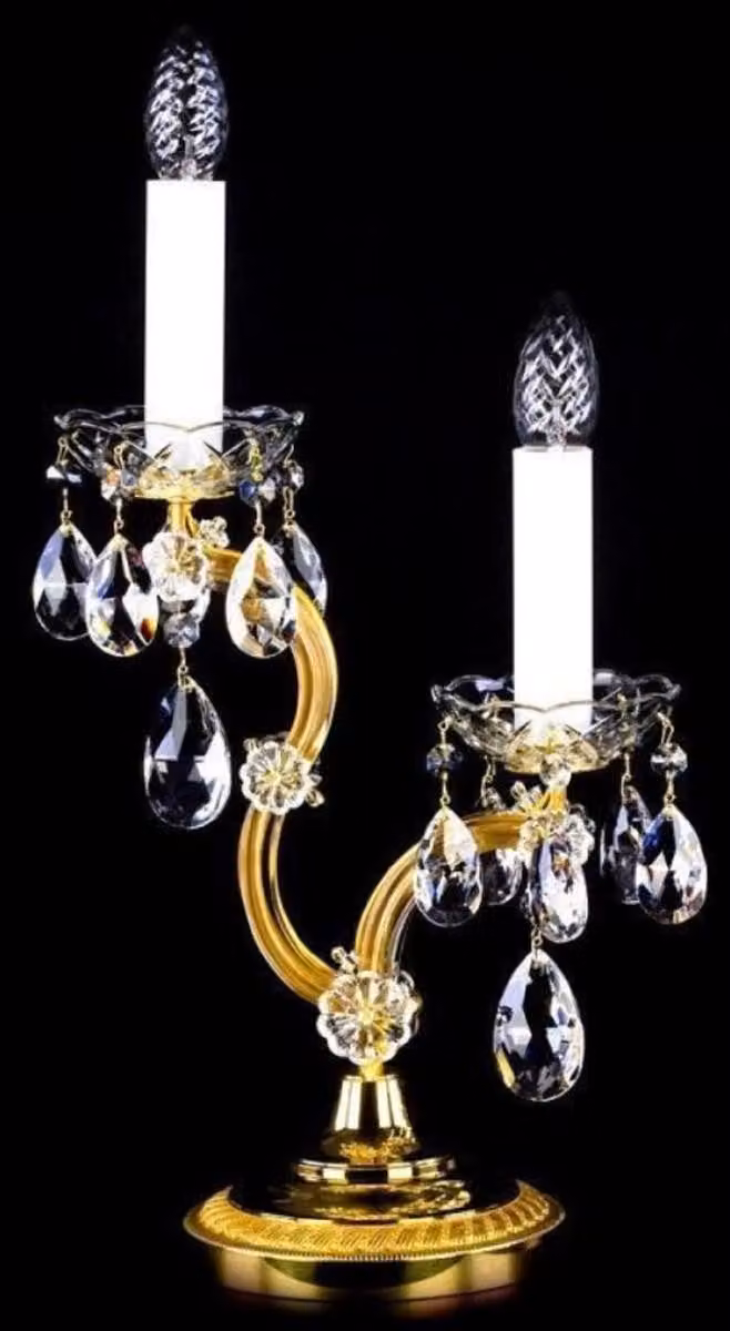 Casa Padrino lampada da tavolo in cristallo barocco oro Ø 25 x H. 49 cm - Magnifica lampada da tavolo con vetro di cristallo di Boemia - Lampade barocche di cristallo