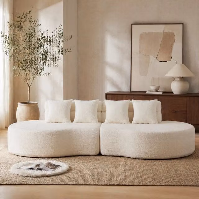 Divano modulare MIVRAY a 2 posti in tessuto beige con schienale in schiuma e design reversibile per il tuo soggiorno