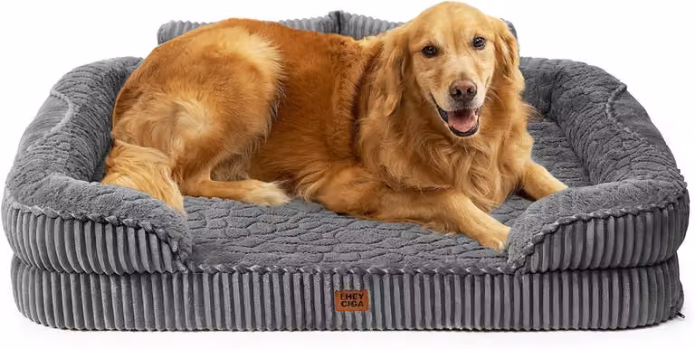 Cuccia ortopedica per cani di grossa taglia, dimensioni 107 x 76 x 17,8 cm, realizzata in memory foam, cuccia lavabile con schienale rialzato, accessorio per cani