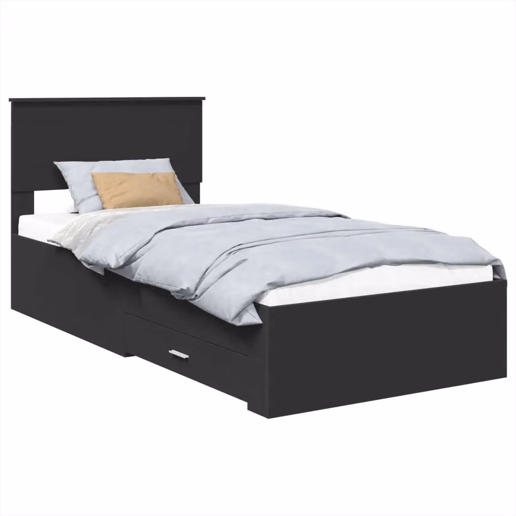 Struttura letto moderno vidaXL con cassetti in legno nero e argento L: 75 cm, P: 190 cm, H: 90 cm – 2