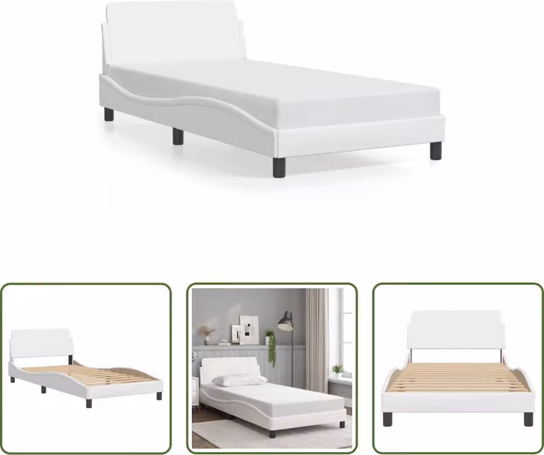 The Living Store Struttura letto con testiera bianca 100x200 cm in ecopelle