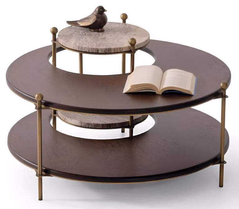 Eleganter Runder Couchtisch Zweistockiger Beistelltisch Metallfüße