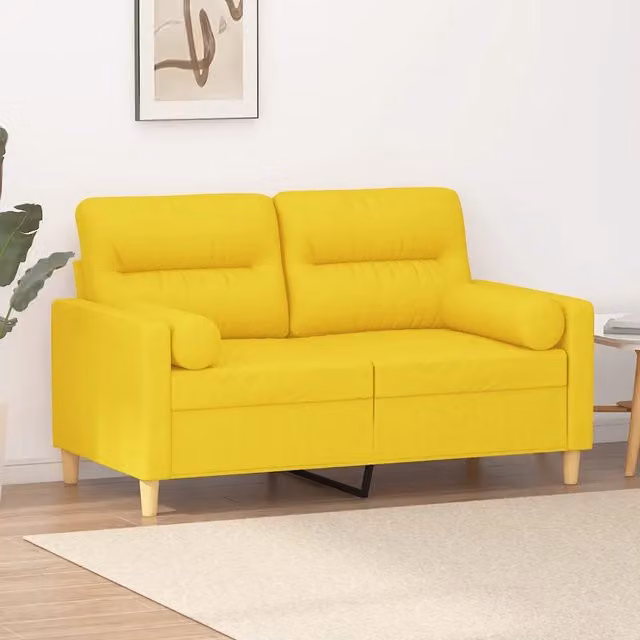 Divano a 2 Posti con Cuscini-Sofa 2 Posti con Cuscini Giallo Chiaro 120 cm in Tessuto 733092