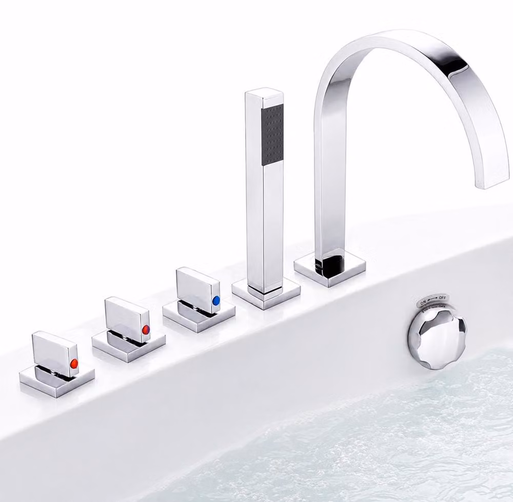set di miscelatori per vasca con doccetta a 5 fori Miscelatore angolare per vasca da bagno Rubinetto per bordo vasca