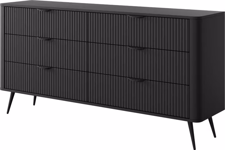 Comodino: 6 cassetti, colore nero, dimensioni 163, 2 x 81, 2 x 38 cm