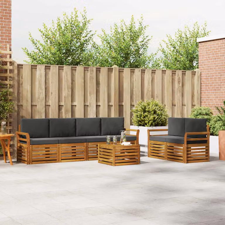 Set di divani da esterno vidaXL in legno di acacia con cuscini, 7 pezzi, Beige e Antracite