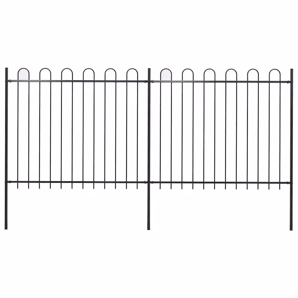 Recinzione da giardino vidaXL in acciaio con parte superiore ad anello, nera, L: 337 cm, H: 150 cm