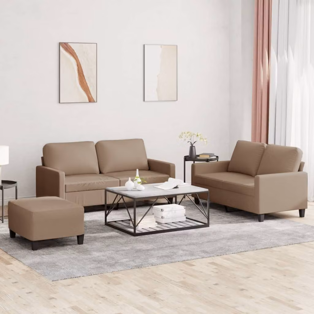 Maison Exclusive - Set divano a 3 posti con cuscini in ecopelle color marrone cappuccino