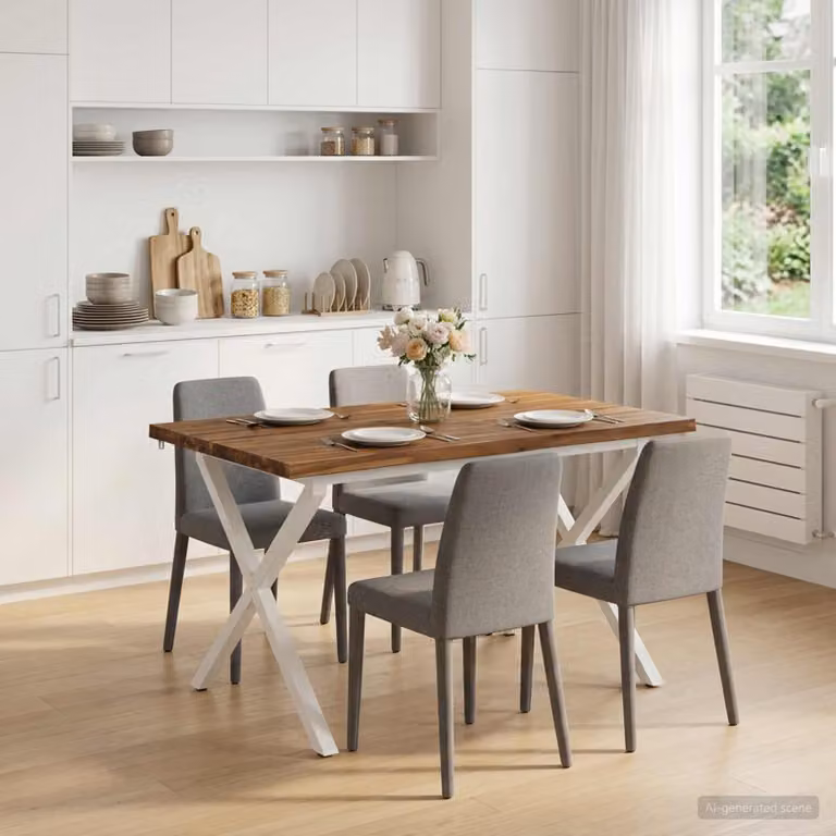 vidaXL 120 x 80 x 75 cm Legno di Acacia Massello Naturale e Bianco