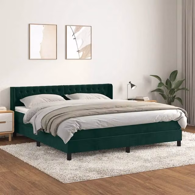 Letto Ibrido con Giroletto a Molle e Materasso vidaXL in Velluto Verde Scuro e Bianco L/P/H: 183 x 203 x 88 cm – 1