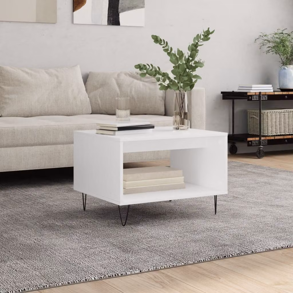 Tavolino The Living Store bianco 60x50x40 cm in materiale ligneo