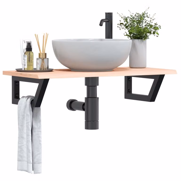 vidaXL Ripiano a Parete per Lavabo in Rovere Massello e Metallo Nero e Marrone L: 80 cm, P: 40 cm, H: 17 cm