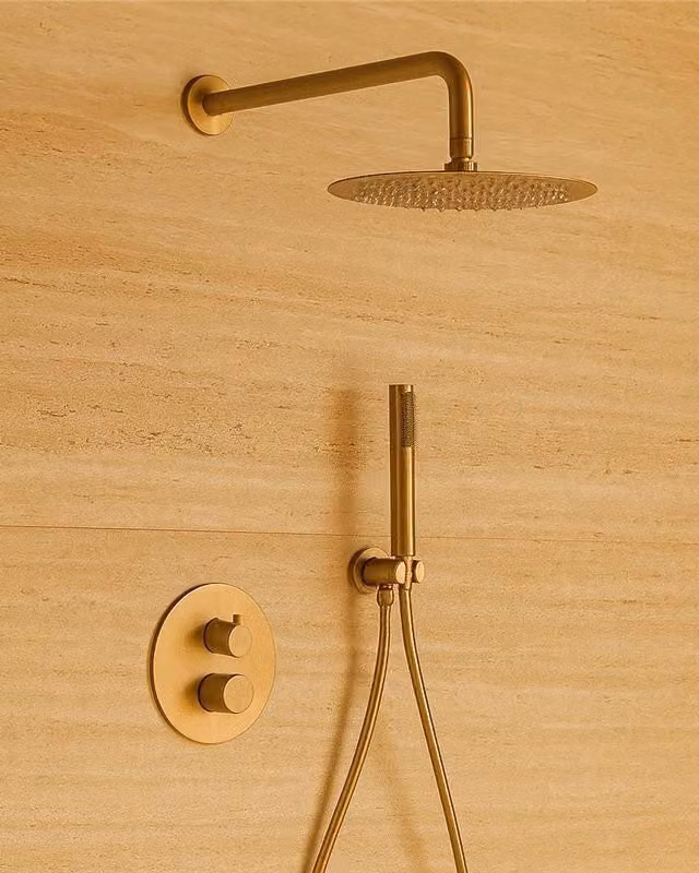 Set doccia termostatico 2 vie da incasso soffione 25 cm oro spazzolato Melin