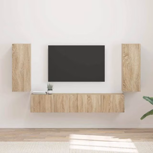 Set di Mobiletto da TV a Parete 4 pz-Credenza per TV sospesa Rovere Sonoma 608434